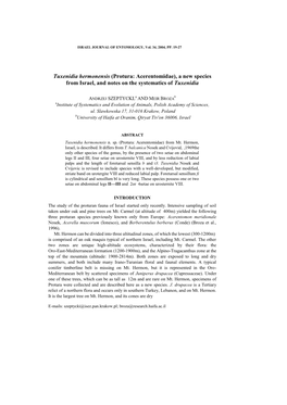 Tuxenidia Hermonensis (Protura: Acerentomidae), a New Species from Israel, and Notes on the Systematics of Tuxenidia