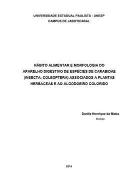 Hábito Alimentar E Morfologia Do Aparelho Digestivo De Espécies De Carabidae (Insecta: Coleoptera) Associados a Plantas Herbáceas E Ao Algodoeiro Colorido