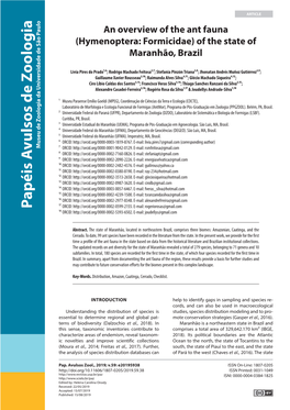 Hymenoptera: Formicidae) of the State of Maranhão, Brazil