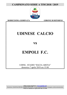 UDINESE CALCIO Vs EMPOLI F.C