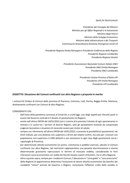 Situazione Dei Comuni Confinanti Con Altra Regione E Proposte in Merito