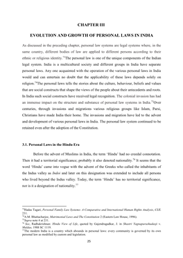 Chapter Iii Evolution and Growth of Personal Laws in India