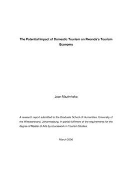 The Potential Impact of Domestic Tourism on Rwanda's Tourism Economy Joan Mazimhaka