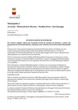 Municipalita 2 Avvocata - Montecalvario Mercato – Pendino Porto - San Giuseppe ______Il Presidente PG/2020/850320 Del 21.12.2020