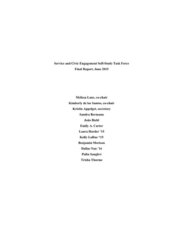 Service and Civic Engagement Self-Study Task Force Final Report, June 2015