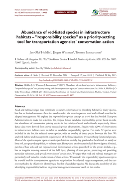 Abundance of Red-Listed Species in Infrastructure Habitats – ”Responsibility Species” As a Priority-Setting Tool for Transportation Agencies´ Conservation Action