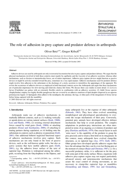 The Role of Adhesion in Prey Capture and Predator Defence in Arthropods