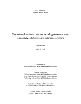 The Role of National Status in Refugee Narratives: a Case Study on Palestinian and Sudanese Productions