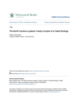 The North Carolina Loyalists: Faulty Linchpin of a Failed Strategy