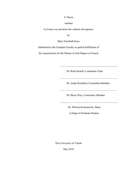 A Thesis Entitled La France Au Carrefour Des Cultures Divergentes