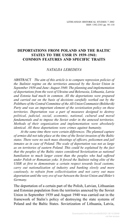 Deportations from Poland and the Baltic States to the Ussr in 1939–1941: Common Features and Specific Traits