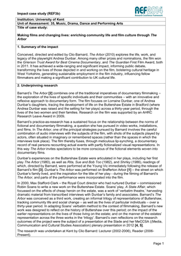 Impact Case Study (Ref3b) Institution: University of Kent Unit of Assessment: 35, Music, Drama, Dance and Performing Arts Title of Case Study