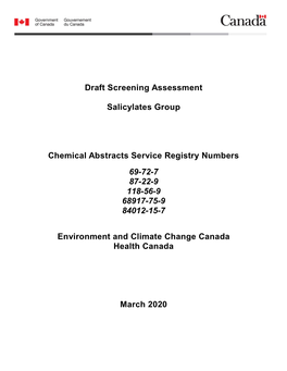 Draft Screening Assessment Salicylates Group Chemical