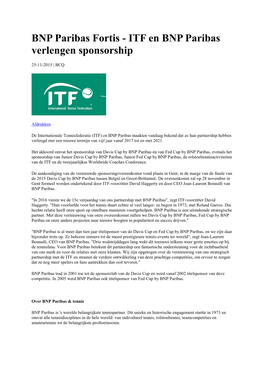 BNP Paribas Fortis - ITF En BNP Paribas Verlengen Sponsorship