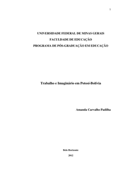 Trabalho E Imaginário Em Potosí-Bolívia