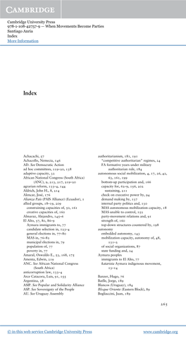 Cambridge University Press 978-1-108-42757-9 — When Movements Become Parties Santiago Anria Index More Information