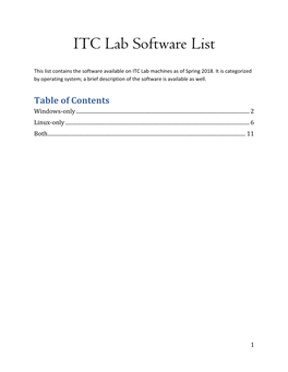 ITC Lab Software List