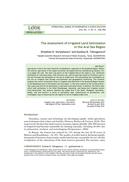 The Assessment of Irrigated Land Salinization in the Aral Sea Region Orazkhan K