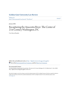 Recapturing the Anacostia River: the Center of 21St Century Washington, DC, 35 Golden Gate U