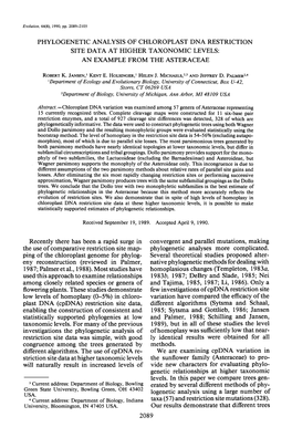 Phylogenetic Analysis of Chloroplast Dna Restriction Site Data at Higher Taxonomic Levels: an Example from the Asteraceae