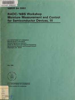 RADC/NBS Workshop Moisture Measurement and Control for Semiconductor Devices, III