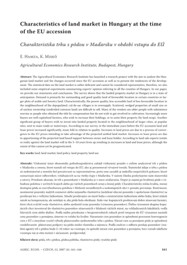 Characteristics of Land Market in Hungary at the Time of the EU Accession