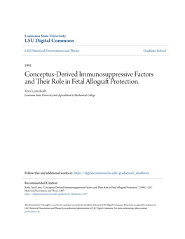 Conceptus-Derived Immunosuppressive Factors and Their Role in Fetal Allograft Rp Otection