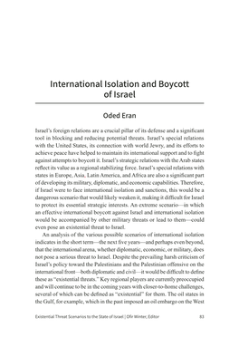 International Isolation and Boycott of Israel Oded Eran