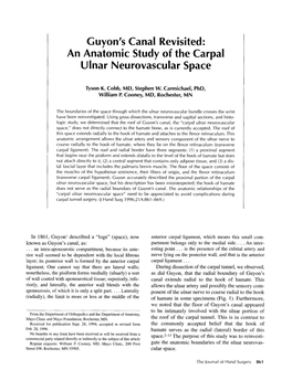 Guyon's Canal Revisited: an Anatomic Study of the Carpal Ulnar Neurovascular Space