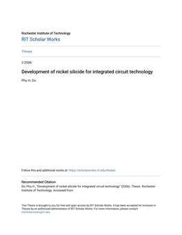 Development of Nickel Silicide for Integrated Circuit Technology