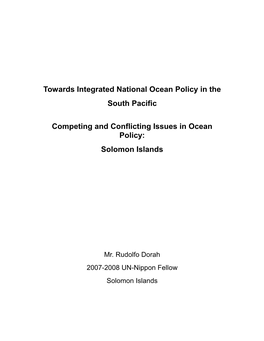 Towards Integrated National Ocean Policy in the South Pacific