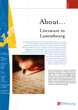 About...Literature in Luxembourg / Press and Information Service of the Luxembourg Government
