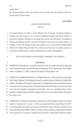 Senate Bill 27 By: Senators Bulloch of the 11Th, Heath of the 31St, Hill of the 4Th, Pearson of the 51St, Powell of the 23Rd and Others