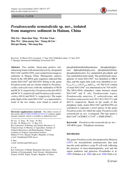 Pseudonocardia Nematodicida Sp. Nov., Isolated from Mangrove Sediment in Hainan, China