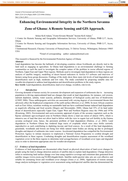 Enhancing Environmental Integrity in the Northern Savanna Zone of Ghana: a Remote Sensing and GIS Approach