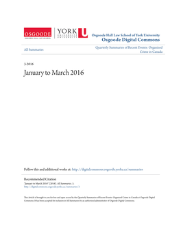 Osgoode Digital Commons Quarterly Summaries of Recent Events: Organized All Summaries Crime in Canada