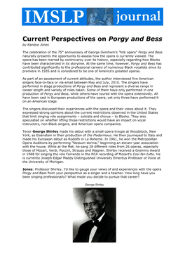 Current Perspectives on Porgy and Bess by Randye Jones