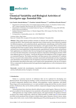 Chemical Variability and Biological Activities of Eucalyptus Spp