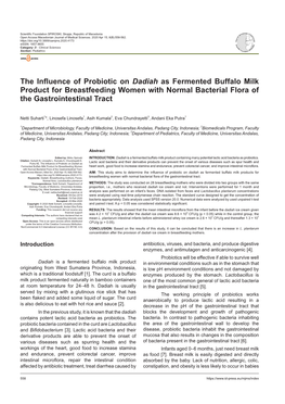 The Influence of Probiotic on Dadiah As Fermented Buffalo Milk Product for Breastfeeding Women with Normal Bacterial Flora of the Gastrointestinal Tract