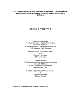 Geochemistry and Noble Gases of Permafrost Groundwater and Ground Ice in Yukon and the Northwest Territories, Canada