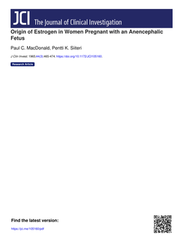 Origin of Estrogen in Women Pregnant with an Anencephalic Fetus