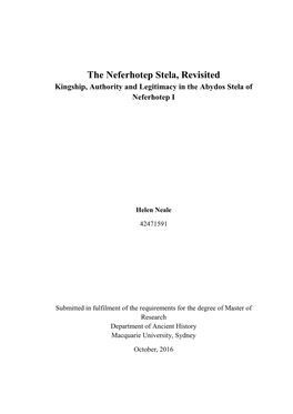 Kingship, Authority and Legitimacy in the Abydos Stela of Neferhotep I