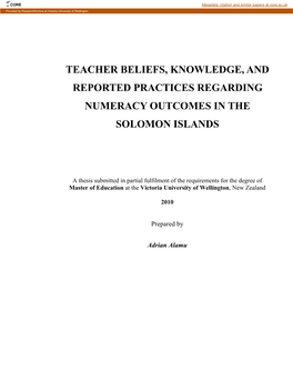 Teacher Beliefs, Knowledge, and Reported Practices Regarding Numeracy Outcomes in the Solomon Islands