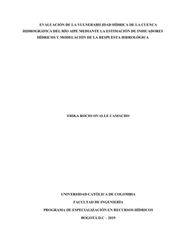 Evaluación De La Vulnerabilidad Hídrica De La Cuenca