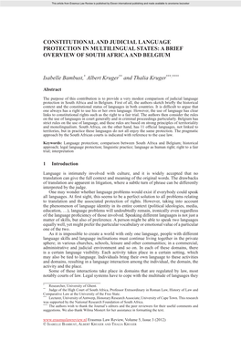 Constitutional and Judicial Language Protection in Multilingual States: a Brief Overview of South Africa and Belgium