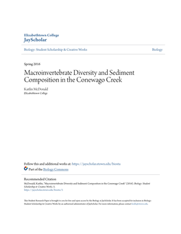 Macroinvertebrate Diversity and Sediment Composition in the Conewago Creek Kaitlin Mcdonald Elizabethtown College