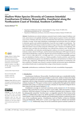 Cnidaria: Hexacorallia: Zoantharia) Along the Northeastern Coast of Trinidad, Southern Caribbean