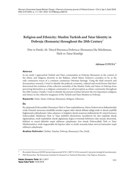 Muslim Turkish and Tatar Identity in Dobruja (Romania) Throughout the 20Th Century