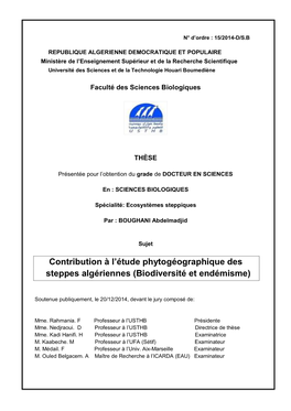 Contribution À L'étude Phytogéographique Des Steppes Algériennes (Biodiversité Et Endémisme)