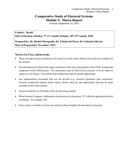 Macro Report Comparative Study of Electoral Systems Module 5: Macro Report Version: September 14, 2016